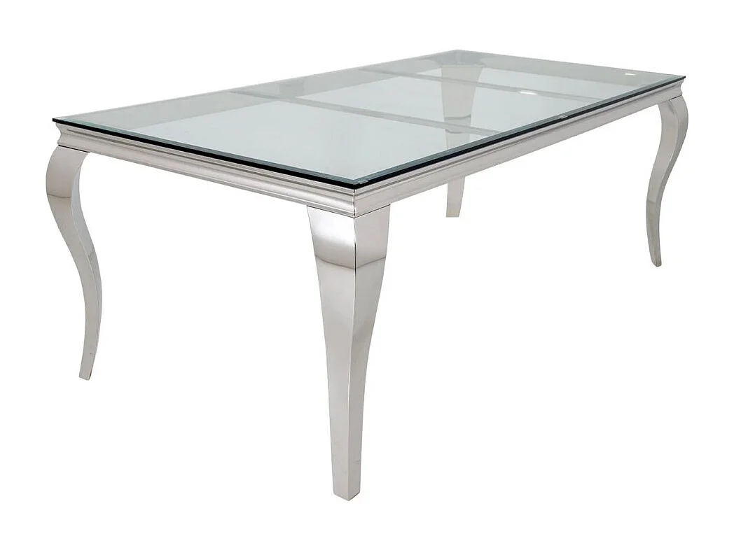 Eettafel VELENA - Rechthoekig 200 cm - Gehard glas en zilverkleurig staal - Barokke chic stijl