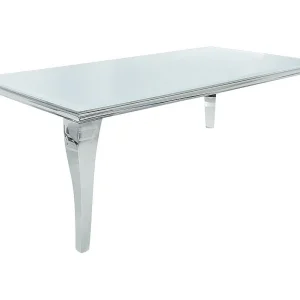 Eettafel VELENA – Zilverstaal en opaalglas – 200 cm – Moderne barokstijl Eettafel VELENA – Zilverstaal en opaalglas – 200 cm – Moderne barokstijl