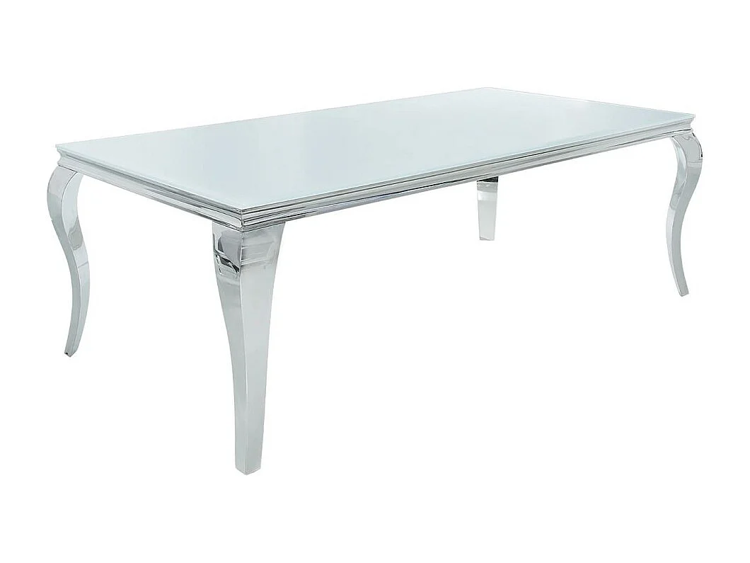 Eettafel VELENA - Zilverstaal en opaalglas - 200 cm - Moderne barokstijl