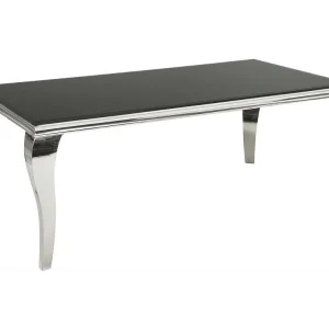 Eettafel VELENA – Gepolijst staal en zwart glas – 200 cm – Moderne barokstijl Eettafel VELENA – Gepolijst staal en zwart glas – 200 cm – Moderne barokstijl