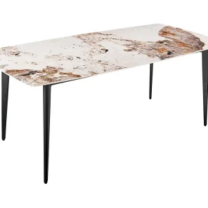 Eettafel HEXA – Keramiek met steenlook en zwart metaal – 180 cm – Hedendaagse stijl