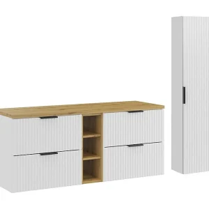 Ensemble de salle de bain NOXERA 140 cm – Meubles sous vasque suspendus blanc alpin avec plan pour vasque et rangements Ensemble de salle de bain NOXERA 140 cm – Meubles sous vasque suspendus blanc alpin avec plan pour vasque et rangements