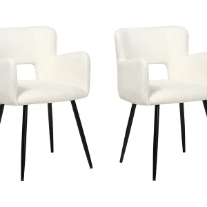 Set van 2 eetkamerstoelen SANILAC Bouclé Wit Set van 2 eetkamerstoelen SANILAC Bouclé Wit