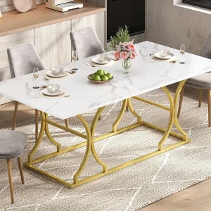 Eettafel 200x80x76 cm – modern design marmerlook – geschikt voor 8-10 personen – metalen poten – MDF – Natuur Eettafel 200x80x76 cm – modern design marmerlook – geschikt voor 8-10 personen – metalen poten – MDF – Natuur