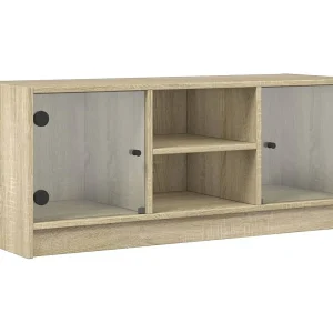 Fyrdir Tv-meubel met glazen deuren 102x37x42 cm sonoma eikenkleurig Fyrdir Tv-meubel met glazen deuren 102x37x42 cm sonoma eikenkleurig