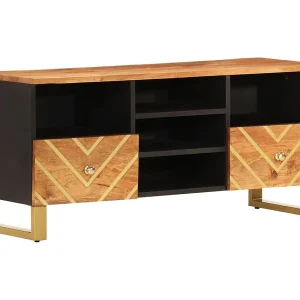 Garden Furniture – Tv-meubel 100×33,5×46 cm massief mangohout bruin en zwart Garden Furniture – Tv-meubel 100×33,5×46 cm massief mangohout bruin en zwart