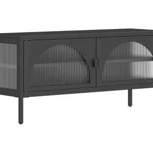 Garden Furniture – Tv-meubel 105x35x50 cm glas en staal zwart Garden Furniture – Tv-meubel 105x35x50 cm glas en staal zwart