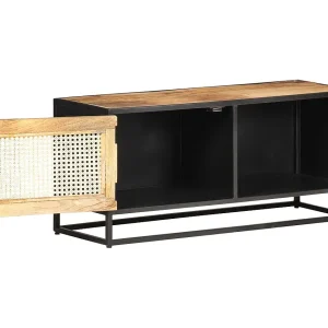Garden Furniture –  Tv-meubel 90x30x40 cm ruw mangohout en natuurlijk riet