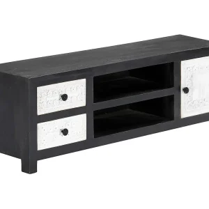 Garden Furniture –  Tv-meubel handgesneden 120x30x40 cm massief mangohout grijs wit