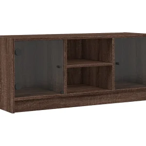 Fyrdir Tv-meubel met glazen deuren 102x37x42 cm bruin eikenkleur Fyrdir Tv-meubel met glazen deuren 102x37x42 cm bruin eikenkleur