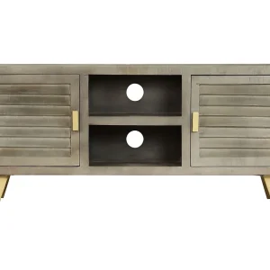 Garden Furniture –  Tv-meubel 110x30x48 cm massief mangohout met messing grijs
