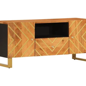 Garden Furniture – Tv-meubel 105×33,5×46 cm massief mangohout bruin en zwart Garden Furniture – Tv-meubel 105×33,5×46 cm massief mangohout bruin en zwart