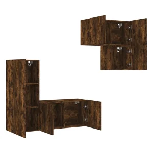 Gabriele Pietro 4-delige Tv-wandmeubelset bewerkt hout gerookt eikenkleurig Gabriele Pietro 4-delige Tv-wandmeubelset bewerkt hout gerookt eikenkleurig