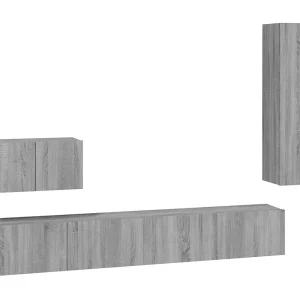 Elwin 4-delige Tv-meubelset bewerkt hout grijs sonoma eikenkleurig Elwin 4-delige Tv-meubelset bewerkt hout grijs sonoma eikenkleurig