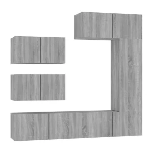Garden Furniture – 6-delige Tv-meubelset bewerkt hout grijs sonoma eikenkleurig Garden Furniture – 6-delige Tv-meubelset bewerkt hout grijs sonoma eikenkleurig