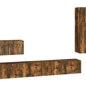 Elwin 4-delige Tv-meubelset bewerkt hout gerookt eikenkleurig Elwin 4-delige Tv-meubelset bewerkt hout gerookt eikenkleurig