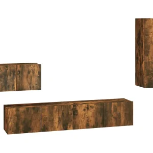 Elwin 4-delige Tv-meubelset bewerkt hout gerookt eikenkleurig Elwin 4-delige Tv-meubelset bewerkt hout gerookt eikenkleurig