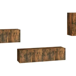 Elwin 4-delige Tv-meubelset bewerkt hout gerookt eikenkleurig Elwin 4-delige Tv-meubelset bewerkt hout gerookt eikenkleurig