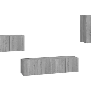 Elwin 4-delige Tv-meubelset bewerkt hout grijs sonoma eikenkleurig Elwin 4-delige Tv-meubelset bewerkt hout grijs sonoma eikenkleurig