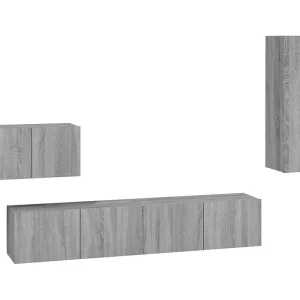 Elwin 4-delige Tv-meubelset bewerkt hout grijs sonoma eikenkleurig Elwin 4-delige Tv-meubelset bewerkt hout grijs sonoma eikenkleurig