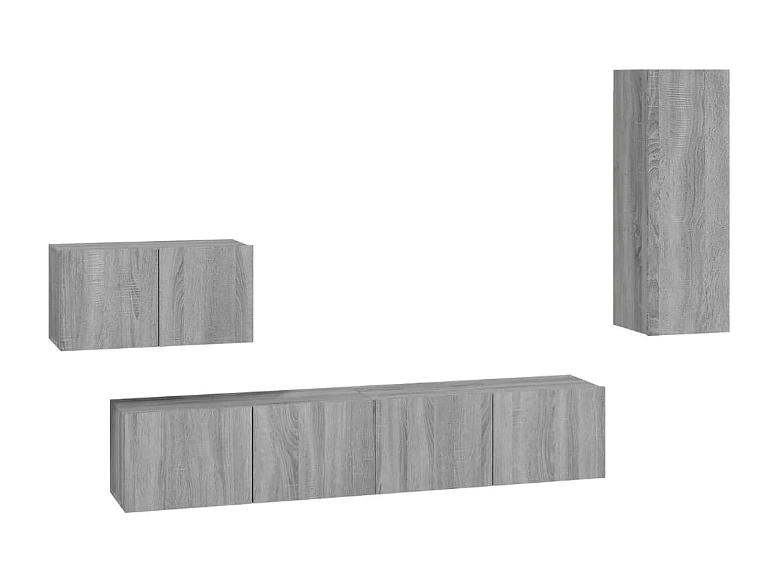 Elwin 4-delige Tv-meubelset bewerkt hout grijs sonoma eikenkleurig
