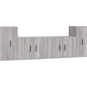 Eldor 4-delige Tv-meubelset bewerkt hout grijs sonoma eikenkleurig Eldor 4-delige Tv-meubelset bewerkt hout grijs sonoma eikenkleurig