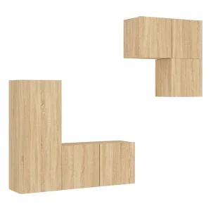 Gabriele Pietro 4-delige Tv-wandmeubelset bewerkt hout sonoma eikenkleurig Gabriele Pietro 4-delige Tv-wandmeubelset bewerkt hout sonoma eikenkleurig