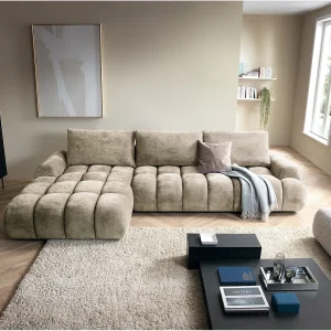 Emporius Valerio Hoekbank met bedlade – Slaapbank 340 cm , links – beige (Ditra New 3) Emporius Valerio Hoekbank met bedlade – Slaapbank 340 cm , links – beige (Ditra New 3)