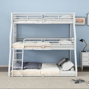 Drielaags stapelbed 90×200 120×200 140×200 cm wit, robuust metalen frame, voor kinderen, tieners en volwassenen Drielaags stapelbed 90×200 120×200 140×200 cm wit, robuust metalen frame, voor kinderen, tieners en volwassenen