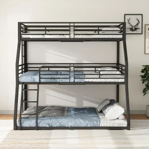 Drielaags stapelbed 90×200 120×200 140×200 cm zwart, metalen frame, voor kinderen, tieners en volwassenen, zonder matras Drielaags stapelbed 90×200 120×200 140×200 cm zwart, metalen frame, voor kinderen, tieners en volwassenen, zonder matras