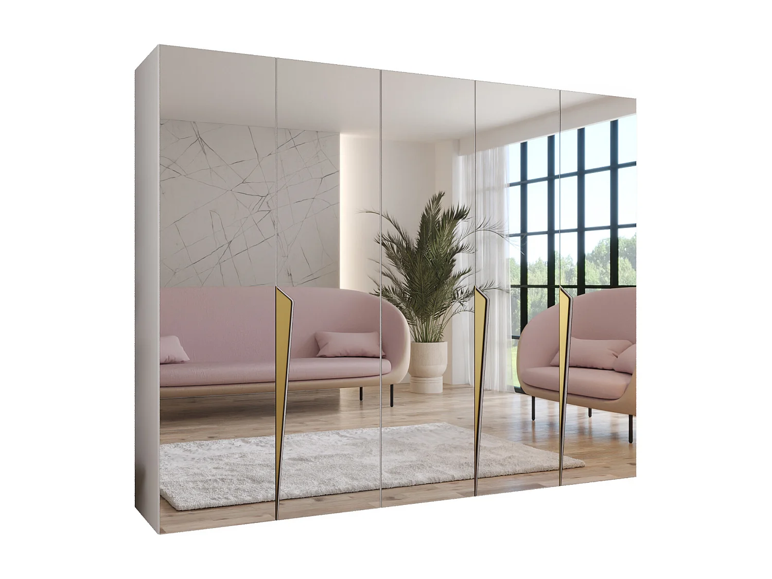 Draaideurkast Piano 3 250 / 202 / 52 (Wit + Goud)