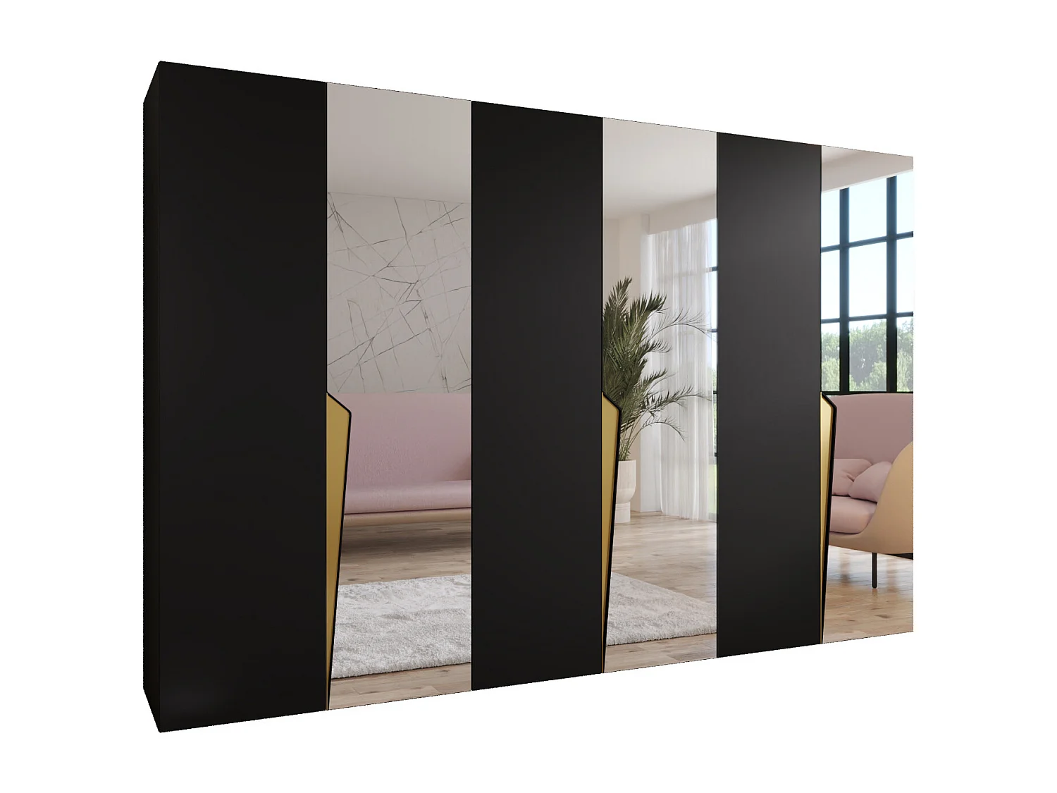 Draaideurkast Piano 2 300 (100x3) / 202 / 52 (Zwart + Goud)
