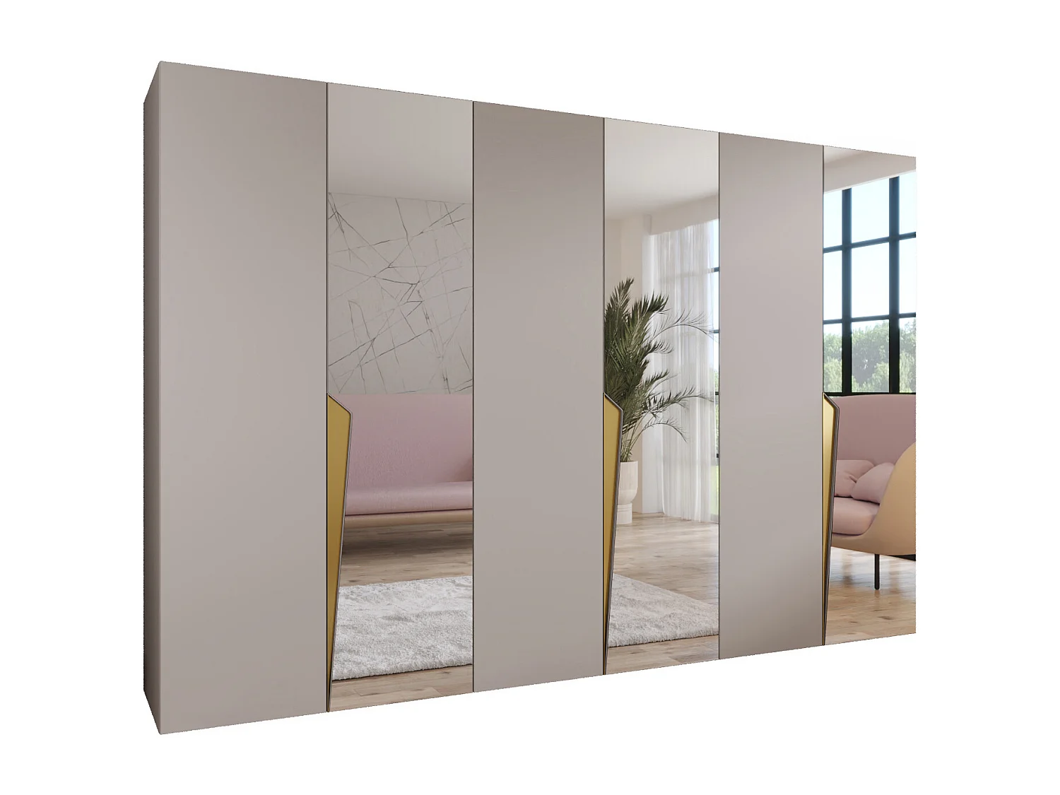 Draaideurkast Piano 2 300 (100x3) / 202 / 52 (Kasjmier + Goud)
