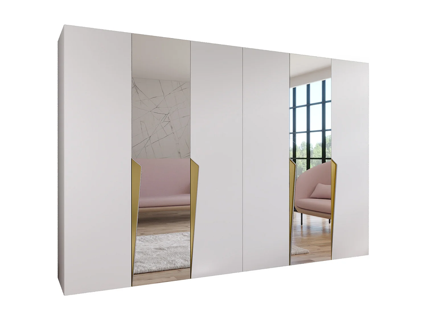 Draaideurkast Piano 2 300 (150x2) / 202 / 52 (Wit + Goud)
