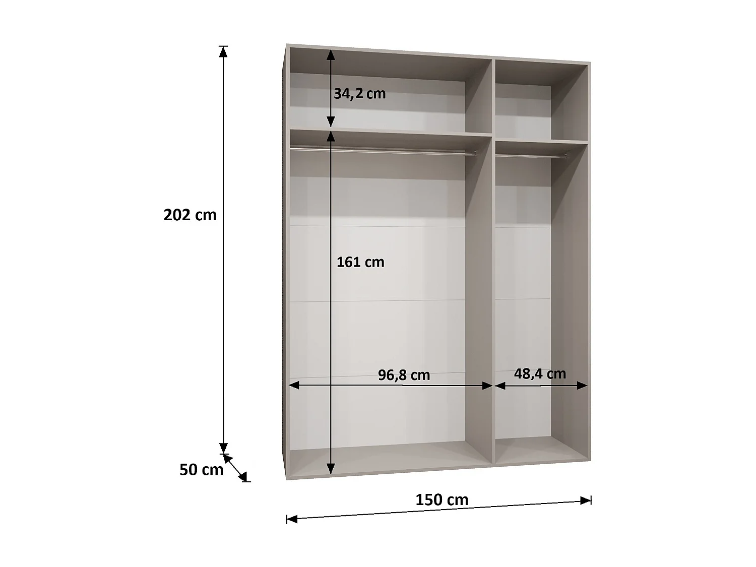 Draaideurkast Piano 2 150 / 202 / 52 (Wit + Zwart)