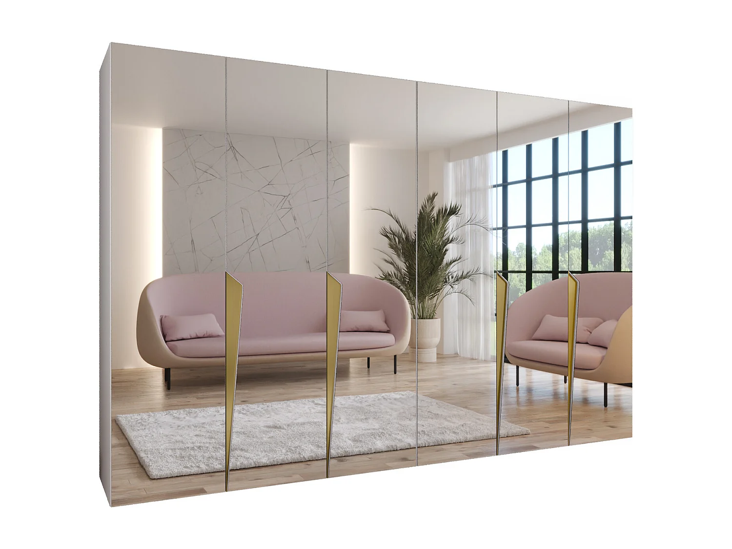 Draaideurkast Piano 3 300 (150x2) / 202 / 52 (Wit + Goud)
