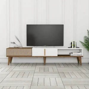 Elegante tv-standaard – 180 x 40 x 35 cm – walnoot en wit – 100% melamine gecoate spaanplaat Elegante tv-standaard – 180 x 40 x 35 cm – walnoot en wit – 100% melamine gecoate spaanplaat