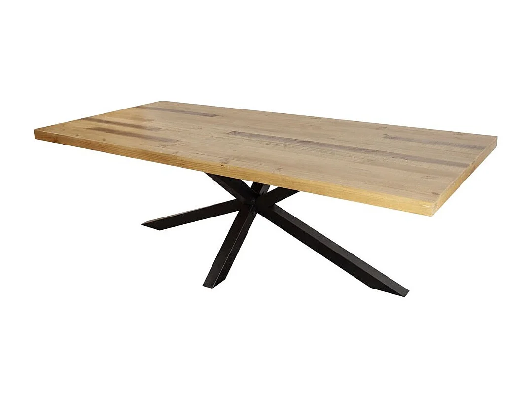 Eettafel SOLARA Gerecycled grenenhout en zwart metaal 200 cm Bladdikte 60 mm Industriële stijl