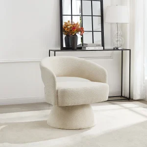 Afgeronde draaibare fauteuil in beige chenille stof FEDOTE