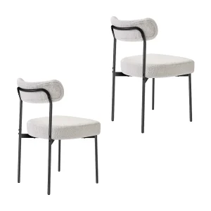 Eetkamerstoelen met Krullen SucceBuy, Sherpa 2-Delige Keukenstoelen, met Gebogen Rugleuning en Metalen Poten, voor Eettafel, Wit Eetkamerstoelen met Krullen SucceBuy, Sherpa 2-Delige Keukenstoelen, met Gebogen Rugleuning en Metalen Poten, voor Eettafel, Wit