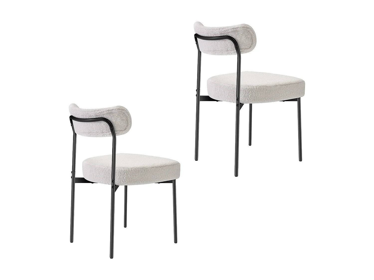 Eetkamerstoelen met Krullen SucceBuy, Sherpa 2-Delige Keukenstoelen, met Gebogen Rugleuning en Metalen Poten, voor Eettafel, Wit