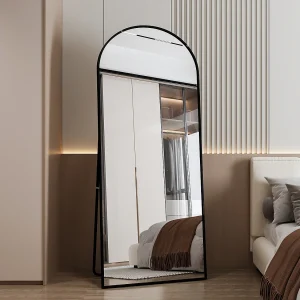 Gebogen spiegel, 180 x 80 cm, staande spiegel, voor aan de muur, voor de woonkamer, zwart Gebogen spiegel, 180 x 80 cm, staande spiegel, voor aan de muur, voor de woonkamer, zwart