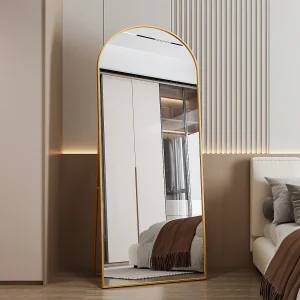 Gebogen spiegel, 180 x 80 cm, staande spiegel, voor aan de muur, voor de woonkamer, goud Gebogen spiegel, 180 x 80 cm, staande spiegel, voor aan de muur, voor de woonkamer, goud