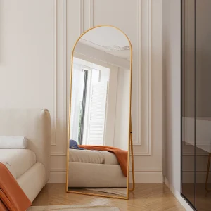 Gebogen spiegel, 165 x 60 cm, staande spiegel, voor aan de muur, voor de woonkamer, goud Gebogen spiegel, 165 x 60 cm, staande spiegel, voor aan de muur, voor de woonkamer, goud