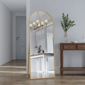 Gebogen spiegel, 162 x 53 cm, staande spiegel, voor aan de muur, voor de woonkamer, goud Gebogen spiegel, 162 x 53 cm, staande spiegel, voor aan de muur, voor de woonkamer, goud