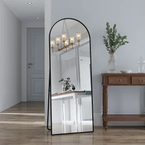 Gebogen spiegel, 162 x 53 cm, staande spiegel, voor aan de muur, voor de woonkamer, zwart Gebogen spiegel, 162 x 53 cm, staande spiegel, voor aan de muur, voor de woonkamer, zwart