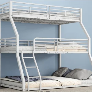 Driedubbel stapelbed – 2x90x200cm & 140x200cm – ijzeren frame – Wit