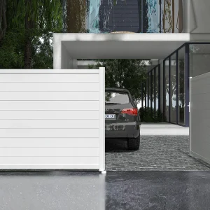 Elektrische draaipoort van aluminium L305 x H181 cm wit – NAZARIO