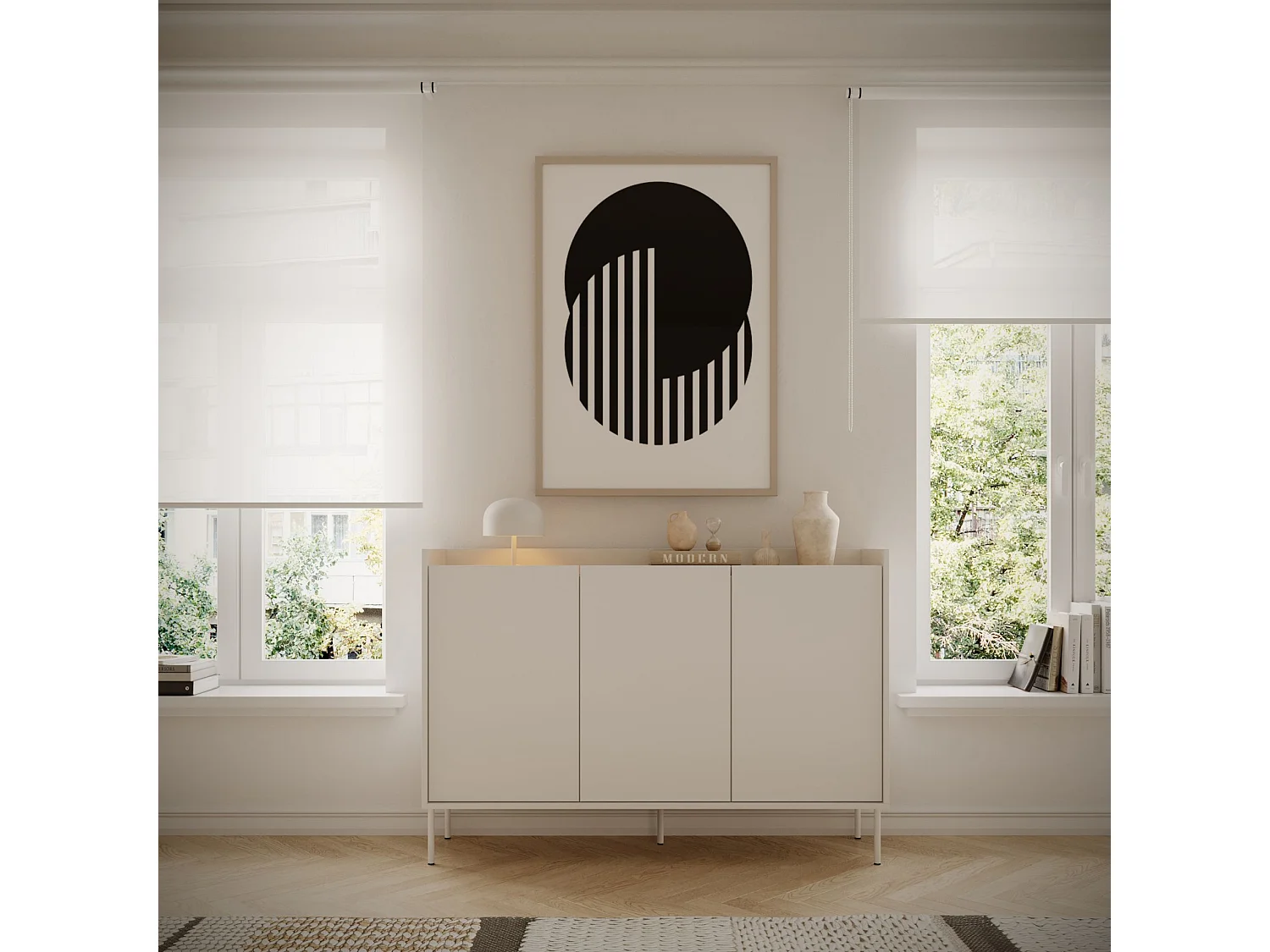 Dressoir met 3 deuren - 140 cm - Wit / Eikenhoutlook - TOVI