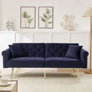 Eigentijdse 2-zits bank – Fluweel – In 3 standen verstelbare rugleuning – Antiek blauw Eigentijdse 2-zits bank – Fluweel – In 3 standen verstelbare rugleuning – Antiek blauw